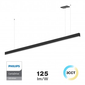 Lampada Lineare LED a Sospensione 65W 200cm nera, PHILIPS driver CCT