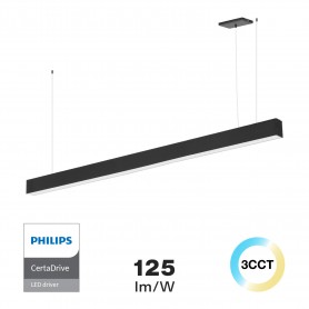 Lampada Lineare LED a Sospensione 55W 150cm nera, PHILIPS driver CCT