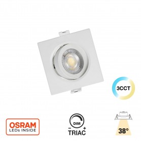 Faro Incasso Quadrato 7W CCT Ø70mm 38° Orient. Dimmerabile OSRAM LED